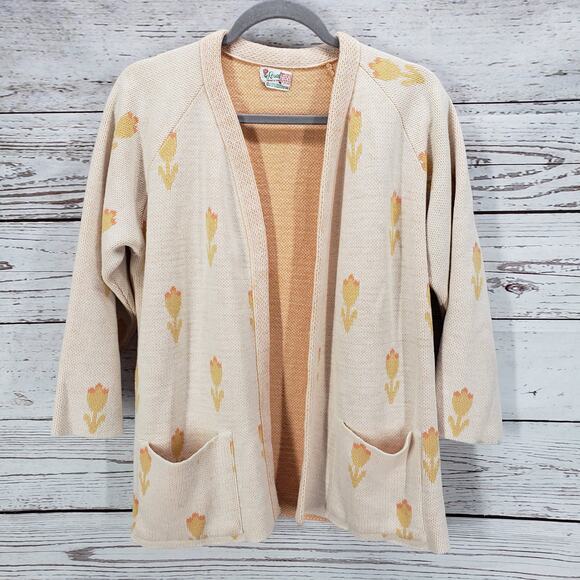 RosaLee Originals California Floral Knit Open Sweater Cardigan Size Medium - Picture 1 of 13